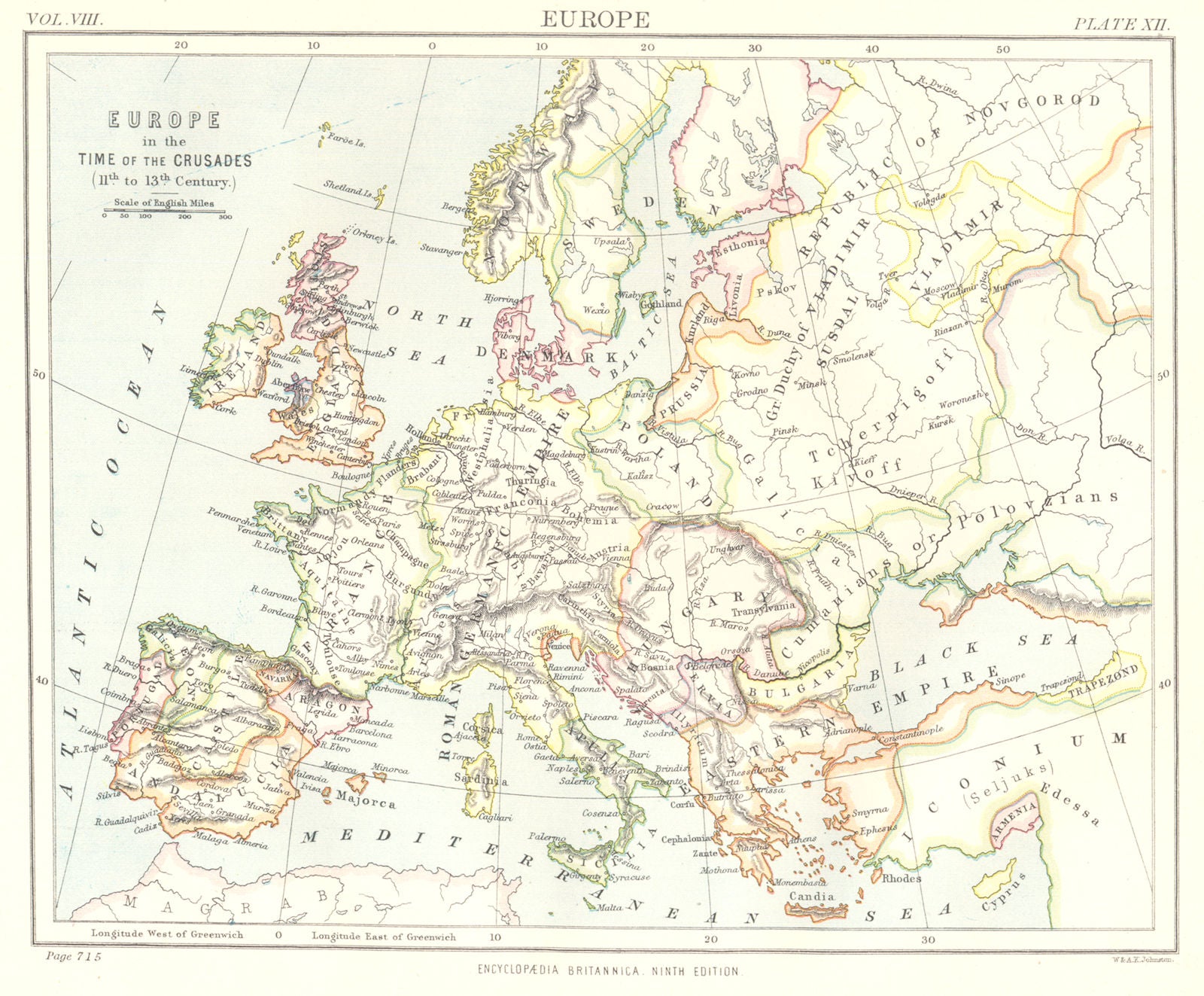 EUROPE. in the time the Crusades (11th-13th Centuries). Britannica. 1898 map